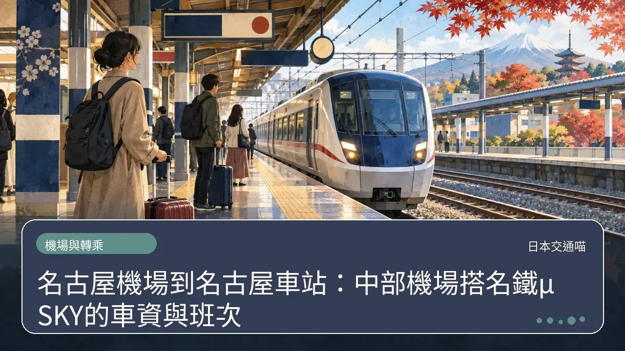 名古屋機場到名古屋車站:中部機場搭名鐵μSKY的車資與班次主題插畫
