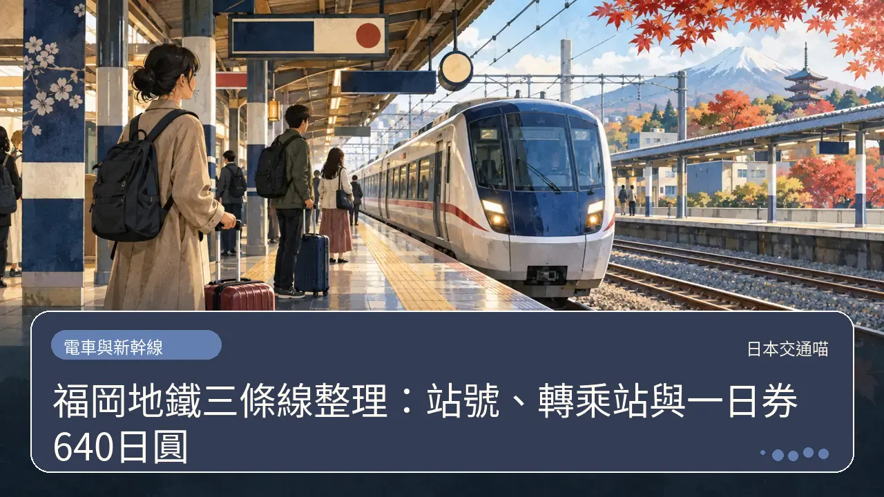 福岡地鐵三條線整理:站號、轉乘站與一日券640日圓主題插畫