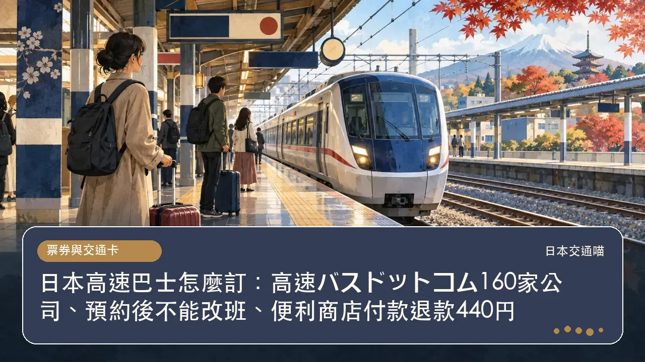日本高速巴士怎麼訂：高速バスドットコム160家公司、預約後不能改班、便利商店付款退款440円主題插畫