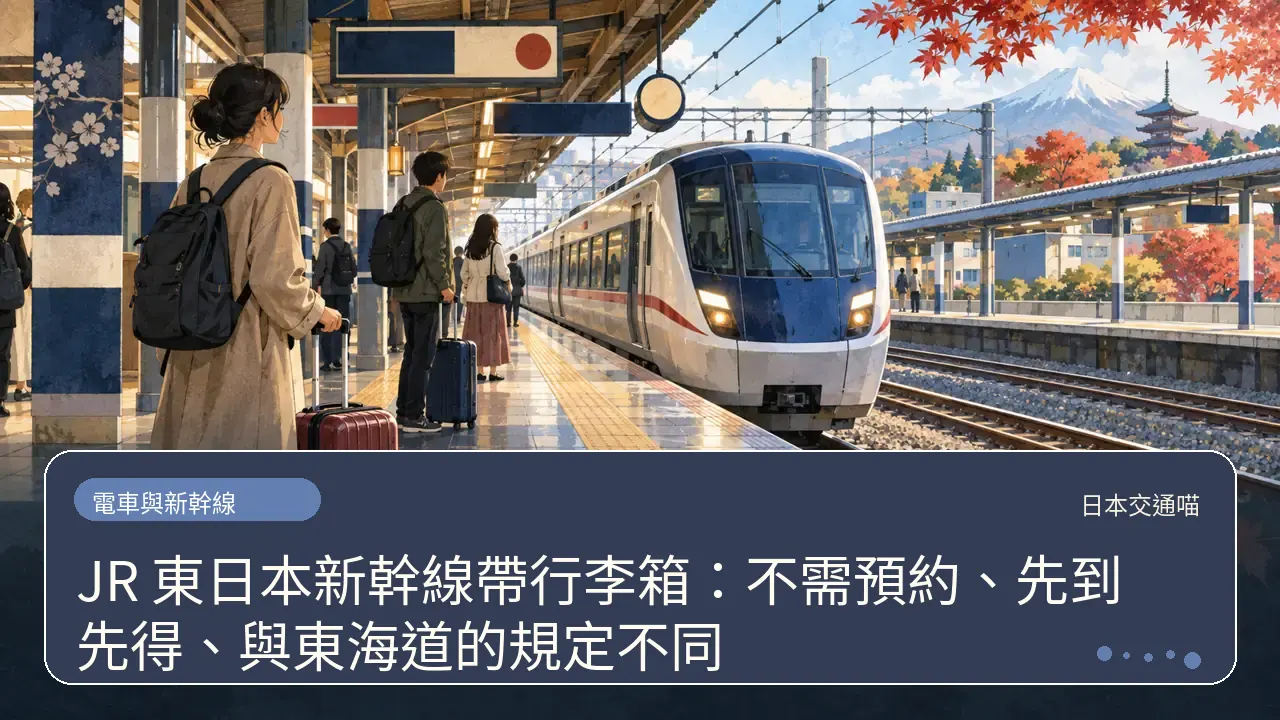 JR 東日本新幹線帶行李箱:不需預約、先到先得、與東海道的規定不同主題插畫