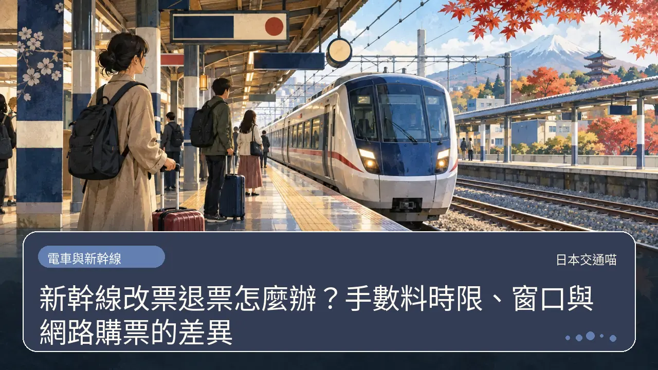 新幹線改票退票怎麼辦?手數料時限、窗口與網路購票的差異主題插畫