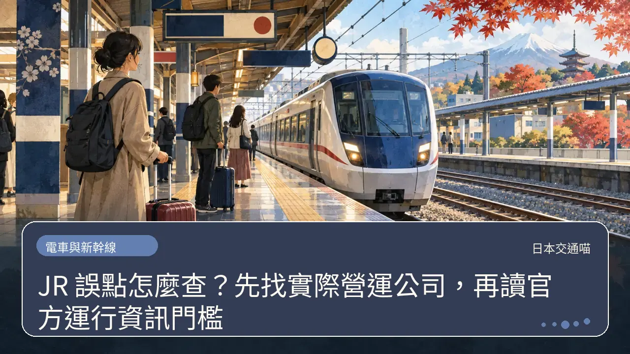 JR 誤點怎麼查?先找實際營運公司,再讀官方運行資訊門檻主題插畫