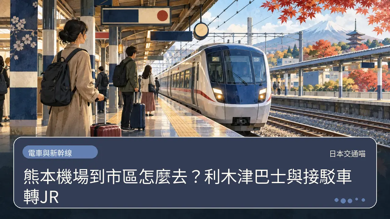 熊本機場到市區怎麼去?利木津巴士與接駁車轉JR主題插畫