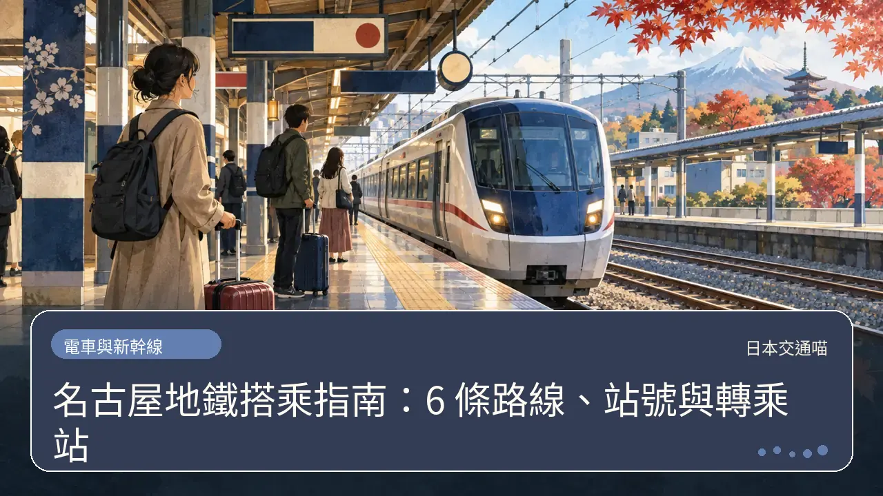 名古屋地鐵搭乘指南:6 條路線、站號與轉乘站主題插畫