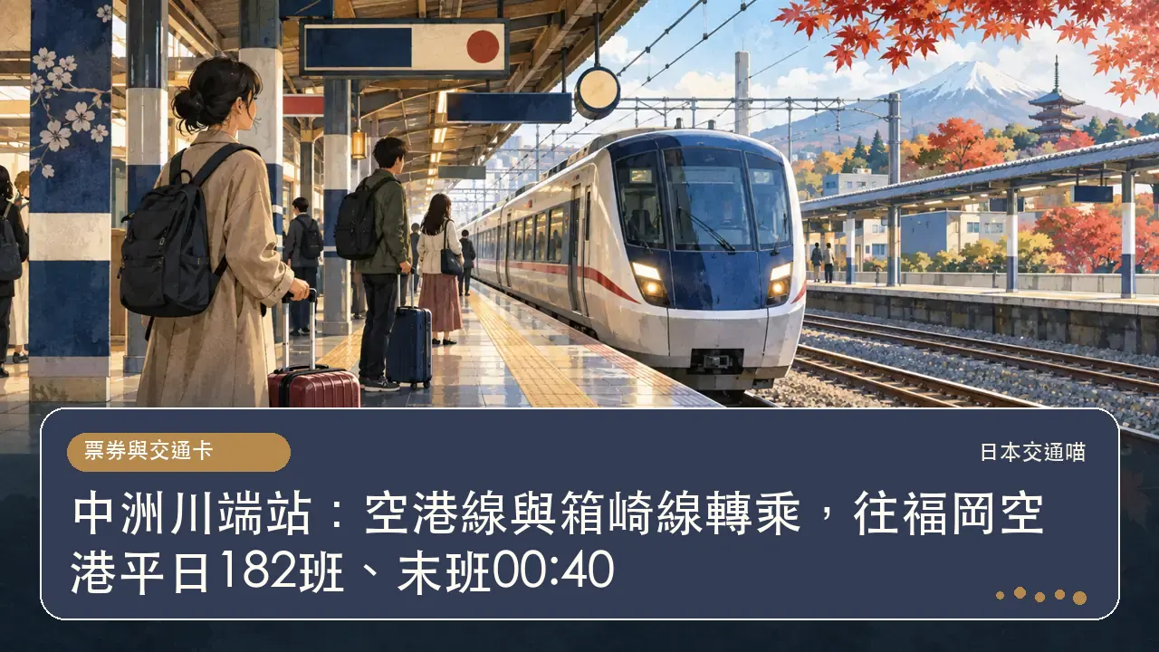 中洲川端站:空港線與箱崎線轉乘,往福岡空港平日182班、末班00:40主題插畫