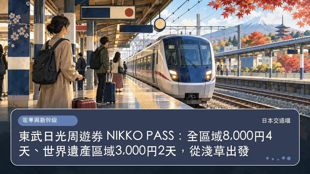東武日光周遊券 NIKKO PASS：全區域8,000円4天、世界遺產區域3,000円2天，從淺草出發主題插畫