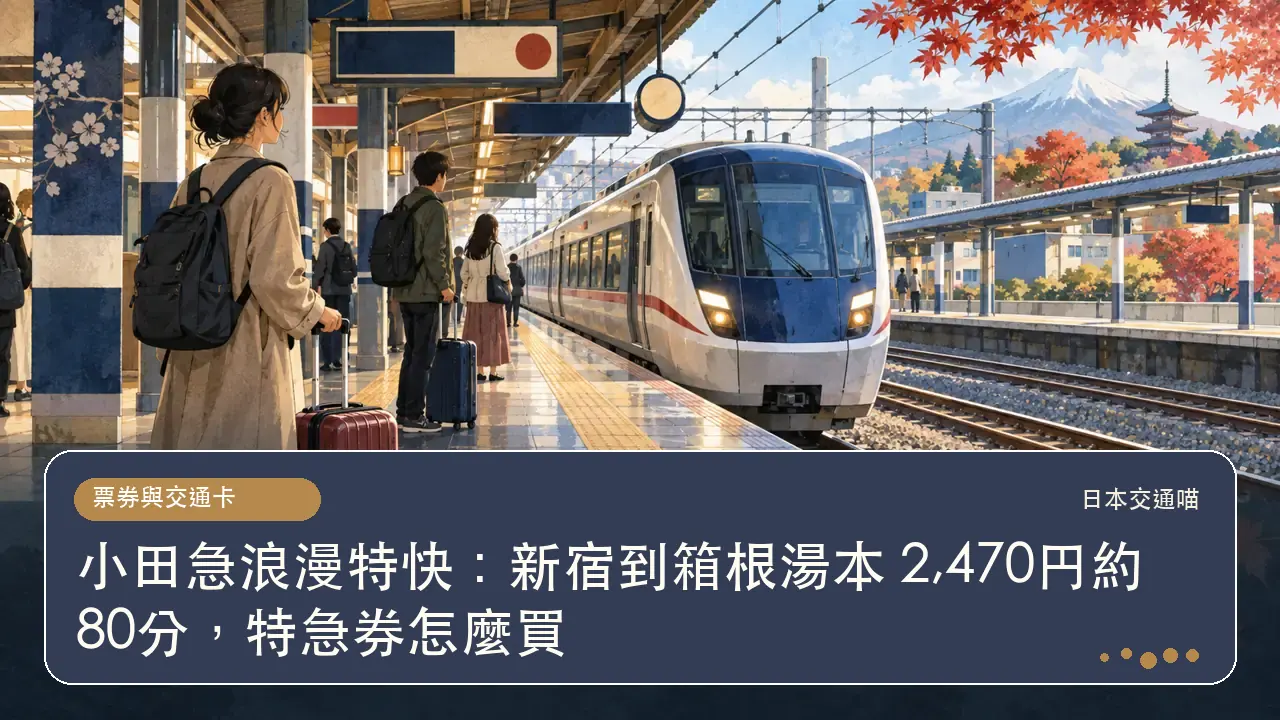 小田急浪漫特快：新宿到箱根湯本 2,470円約80分，特急券怎麼買主題插畫