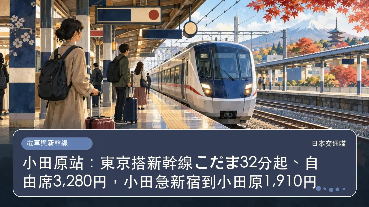 小田原站：東京搭新幹線こだま32分起、自由席3,280円，小田急新宿到小田原1,910円主題插畫
