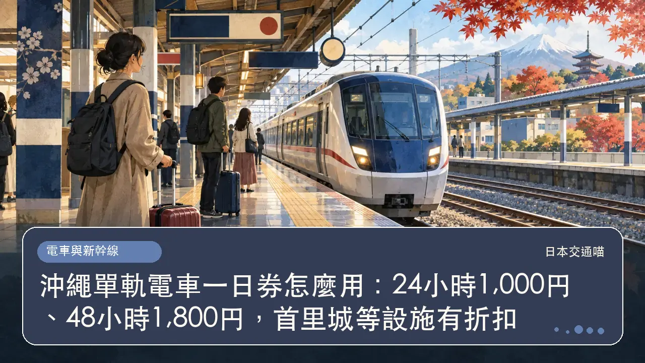 沖繩單軌電車一日券怎麼用：24小時1,000円、48小時1,800円，首里城等設施有折扣主題插畫