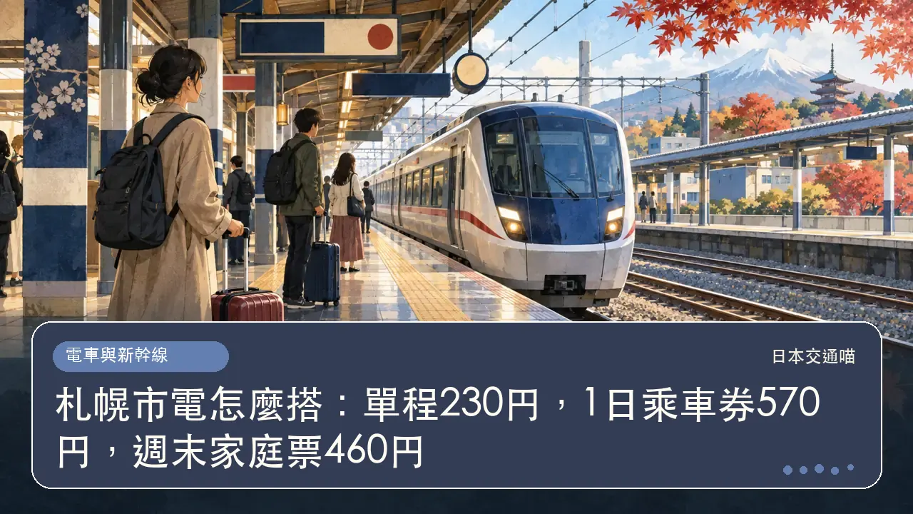 札幌市電怎麼搭:單程230円,1日乘車券570円,週末家庭票460円主題插畫