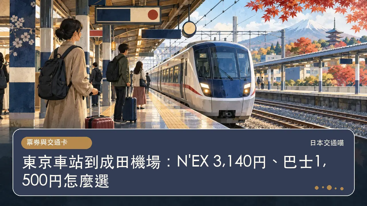 東京車站到成田機場:N'EX 3,140円、巴士1,500円怎麼選主題插畫