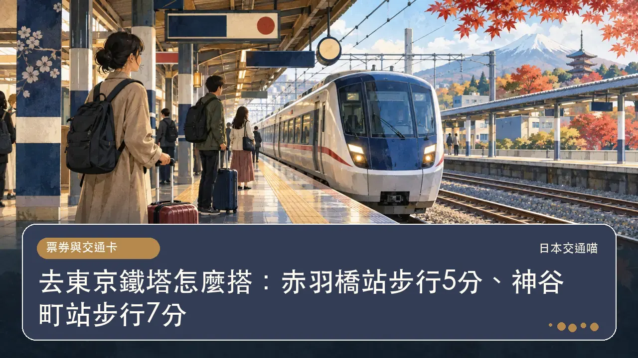去東京鐵塔怎麼搭：赤羽橋站步行5分、神谷町站步行7分主題插畫