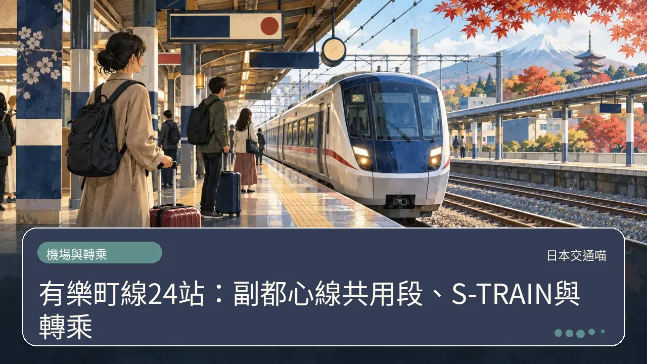 有樂町線24站：副都心線共用段、S-TRAIN與轉乘主題插畫